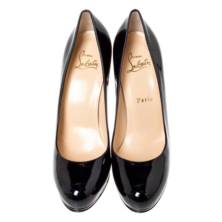 Pre Owned Christian Louboutin Black Patent Leather New Simple Platform Pumps Size 37.5
