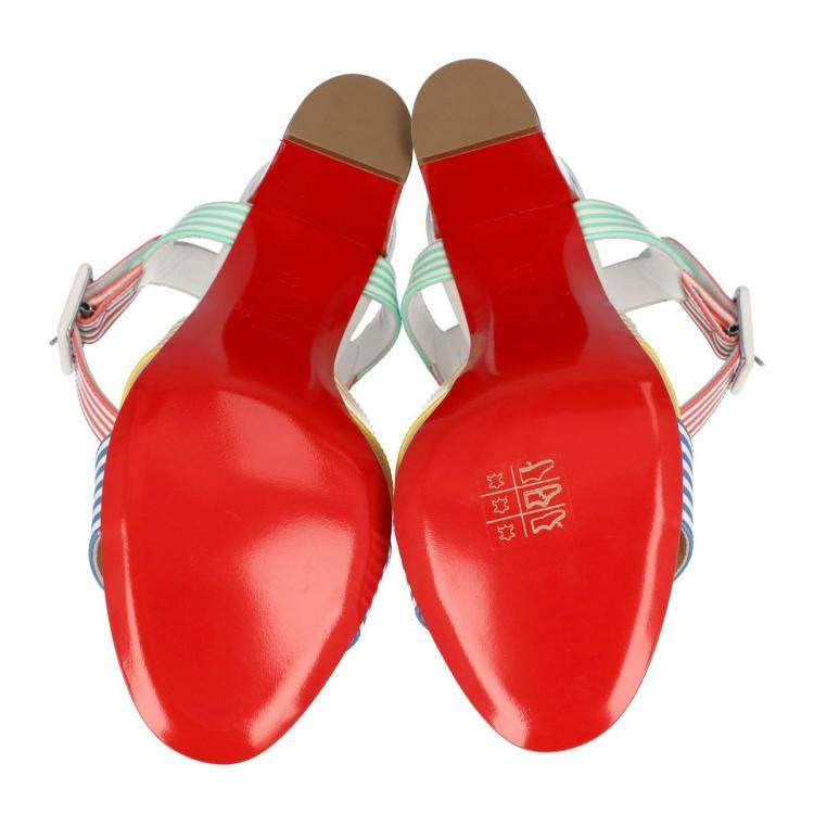 Pre Owned Christian Louboutin Multicolor Patent Leather Palavas Block Heel Sandals Size 39