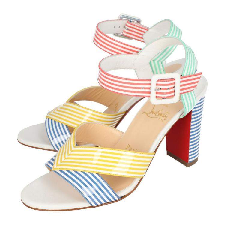 Pre Owned Christian Louboutin Multicolor Patent Leather Palavas Block Heel Sandals Size 39