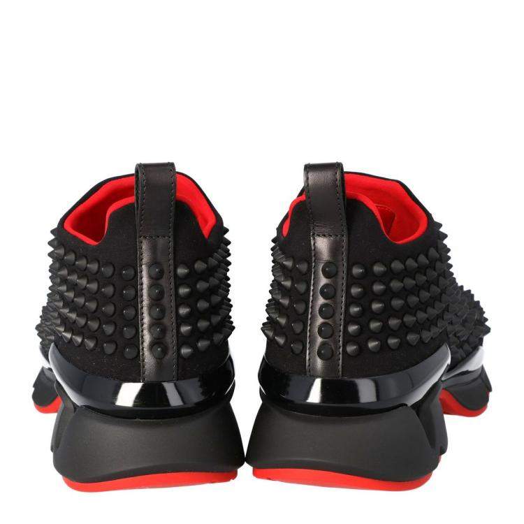 Pre Owned Christian Louboutin Black Spike Sock Slip On Platform Sneakers Size 36