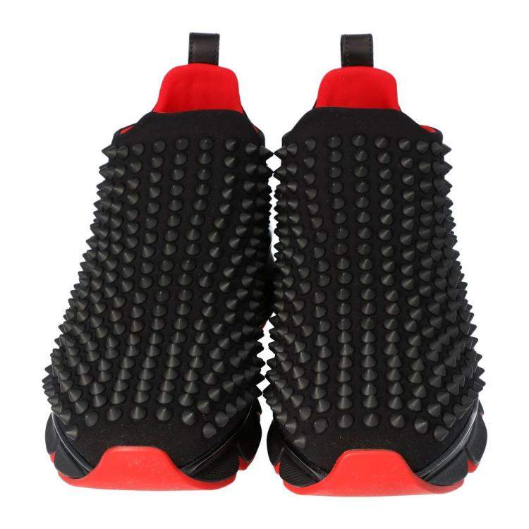 Pre Owned Christian Louboutin Black Spike Sock Slip On Platform Sneakers Size 37