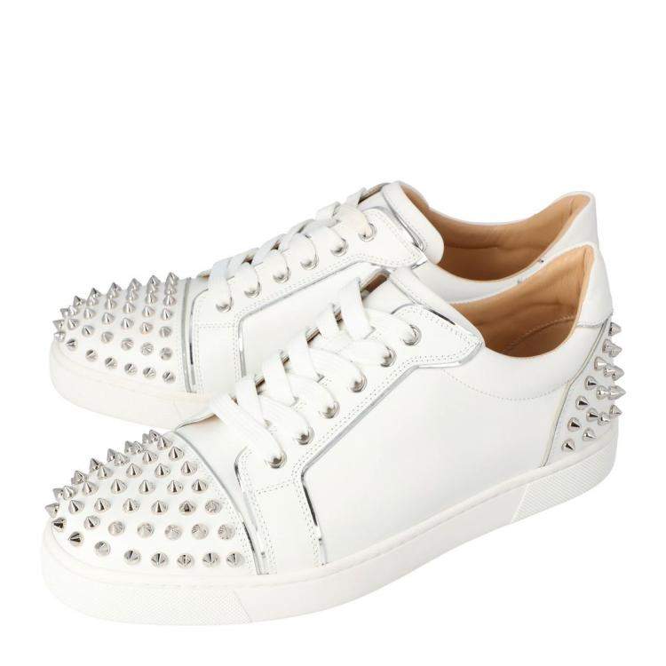 Pre Owned Christian Louboutin White Leather Vierissima Spikes Sneakers Size 37
