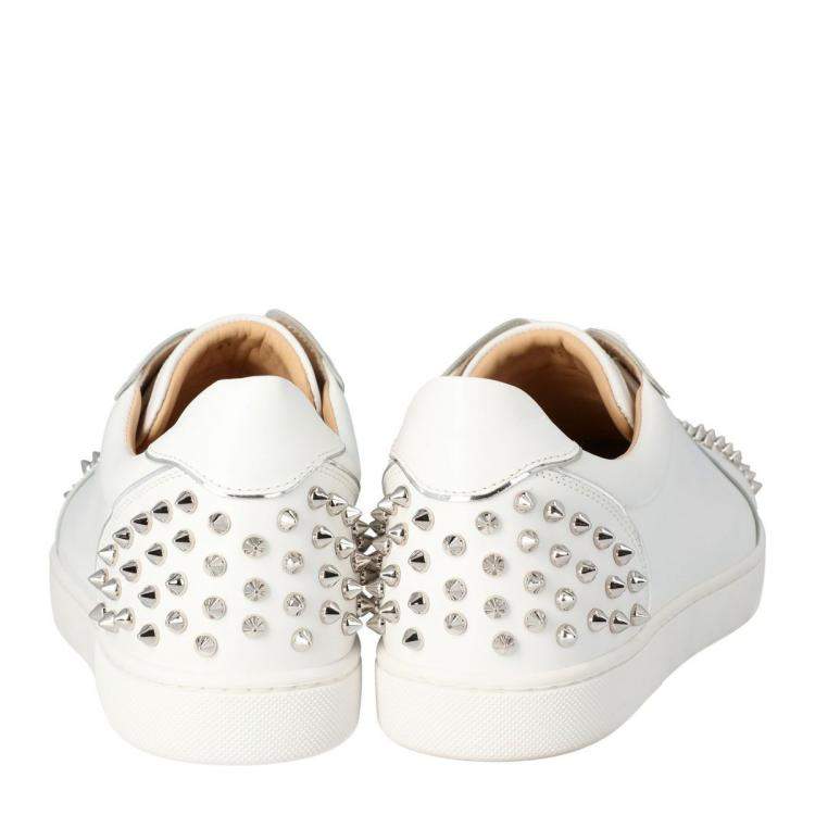 Pre Owned Christian Louboutin White Leather Vierissima Spikes Sneakers Size 40