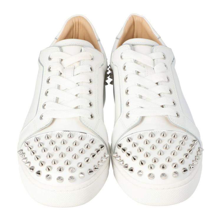 Pre Owned Christian Louboutin White Leather Vierissima Spikes Sneakers Size 40