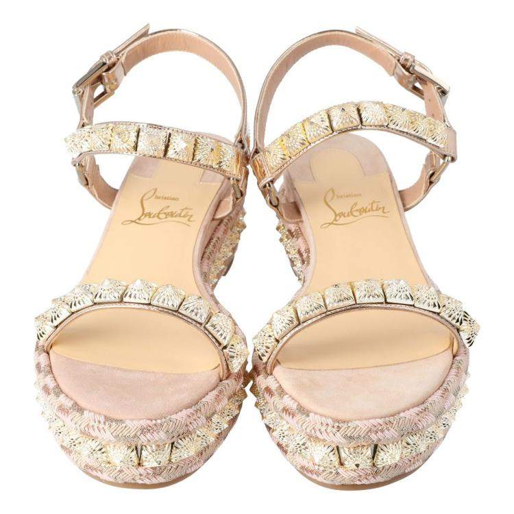 Pre Owned Christian Louboutin Beige Leather Pira Ryad Espadrille Platform Sandals Size 41