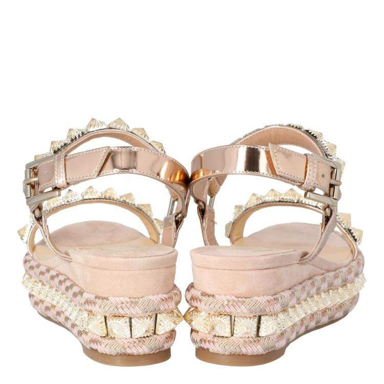 Pre Owned Christian Louboutin Beige Leather Pira Ryad Espadrille Platform Sandals Size 41
