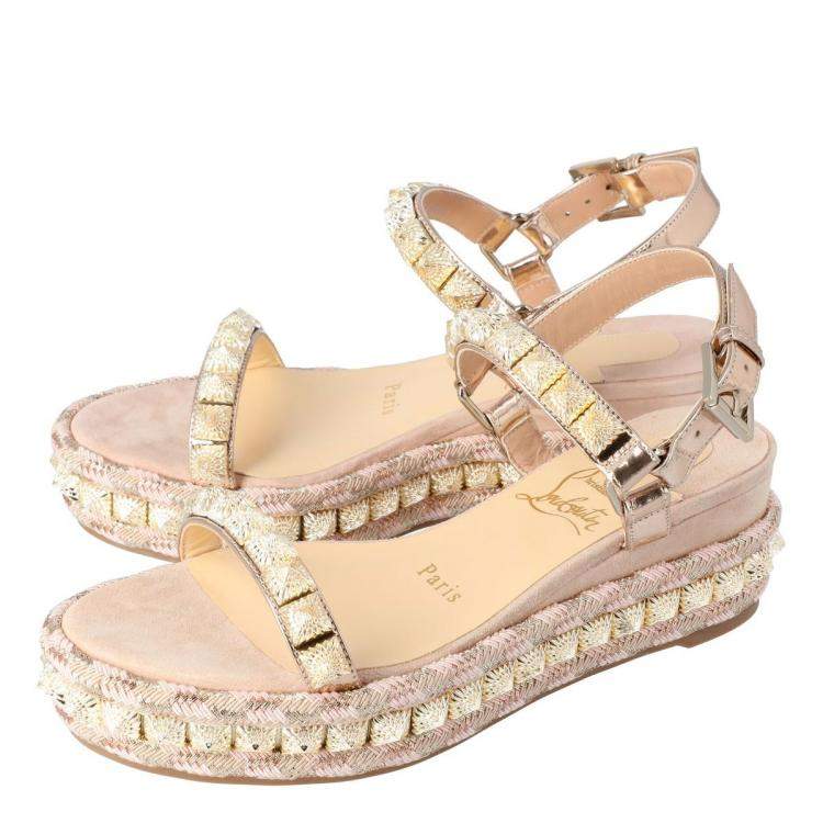 Pre Owned Christian Louboutin Beige Leather Pira Ryad Espadrille Platform Sandals Size 41