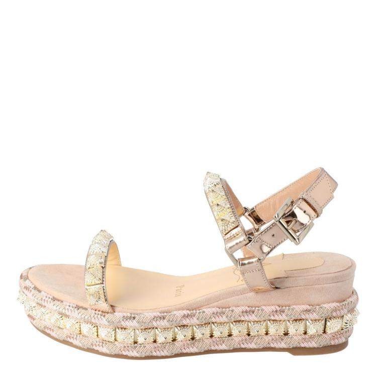 Pre Owned Christian Louboutin Beige Leather Pira Ryad Espadrille Platform Sandals Size 40