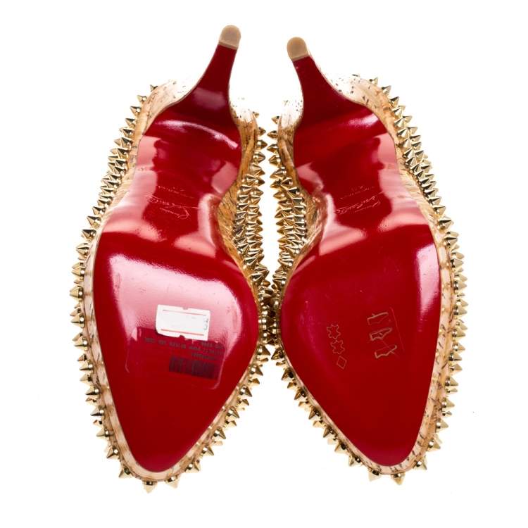 مملوكة مسبقًا Christian Louboutin Beige Patent Leather Cork Alti Spike Platform Pumps Size 40