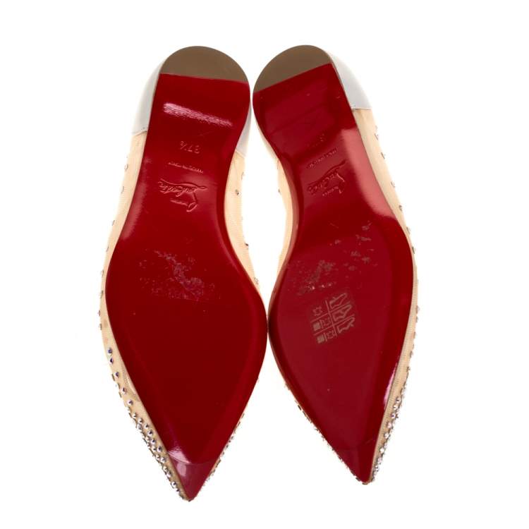 مملوكة مسبقًا Christian Louboutin White Mesh And Leather Follies Strass Ballet Flats Size 37.5