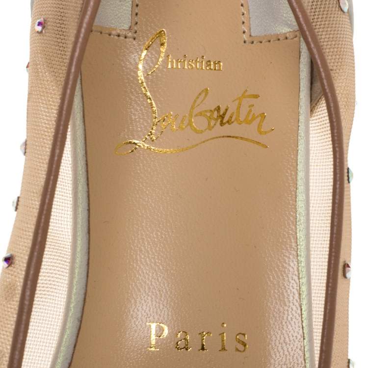 مملوكة مسبقًا Christian Louboutin White Mesh And Leather Follies Strass Ballet Flats Size 37.5