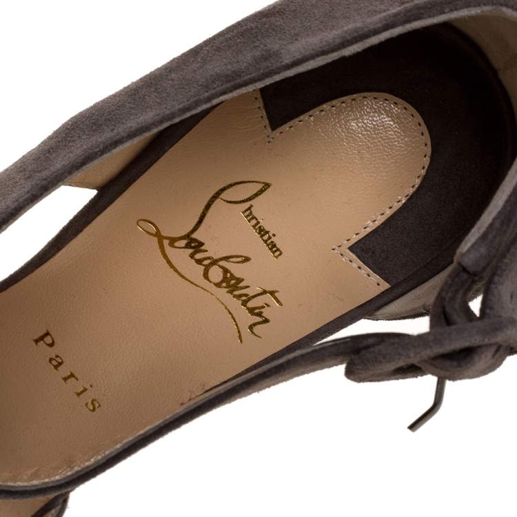 Pre Owned Christian Louboutin Grey Suede Leather Sharpeta Ankle Strap Pumps Size 38.5