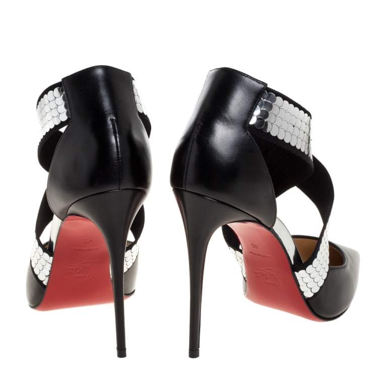 Pre Owned Christian Louboutin Black Leather Jeres Cross Strap Pointed Toe Pumps Size 40