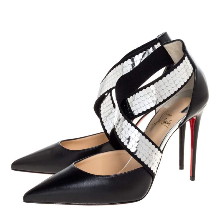 Pre Owned Christian Louboutin Black Leather Jeres Cross Strap Pointed Toe Pumps Size 40