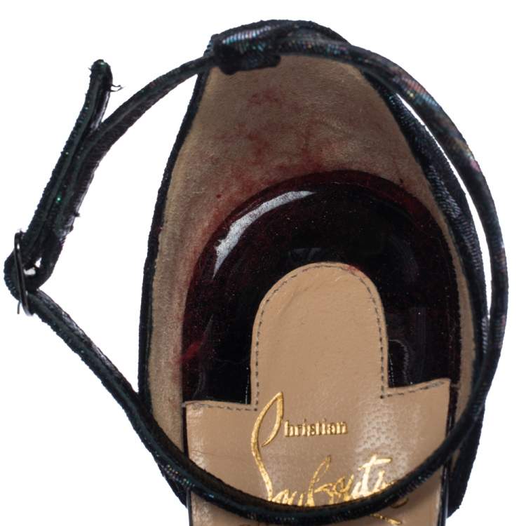 Pre Owned Christian Louboutin Multicolor Glitter Suede And Patent Leather Uptown Ankle Strap Sandals Size 39