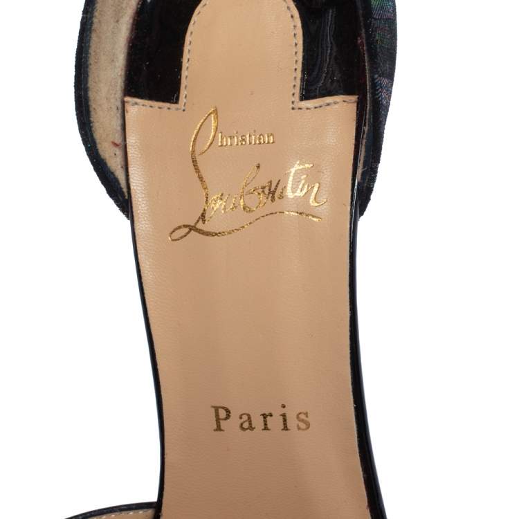 Pre Owned Christian Louboutin Multicolor Glitter Suede And Patent Leather Uptown Ankle Strap Sandals Size 39