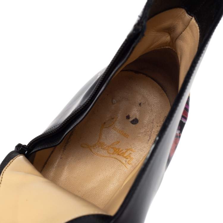Pre Owned Christian Louboutin Black Love Print Leather Ankle Boots Size 39.5