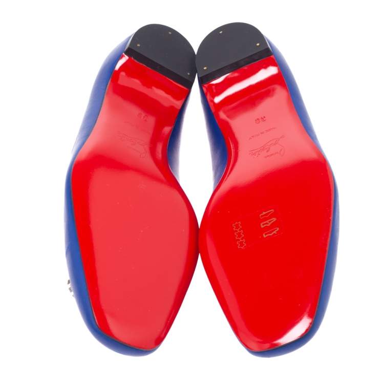 مملوكة مسبقًا Christian Louboutin Blue/Neon Pink Leather Lady Moc Tassel Smoking Slippers Size 38