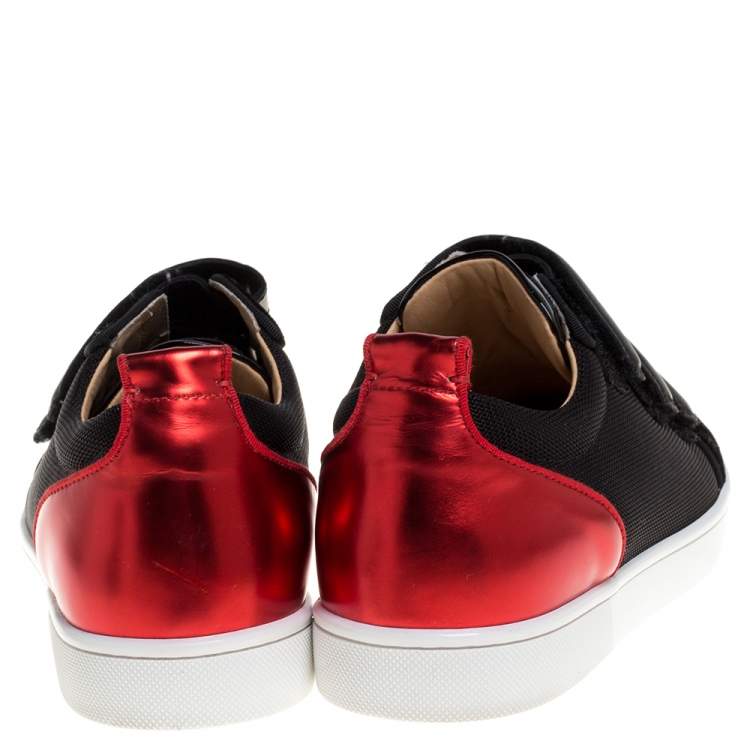 Pre Owned Christian Louboutin Black/Red Canvas and Patent Leather Kiddo Orlato Low Top Sneakers Size 40