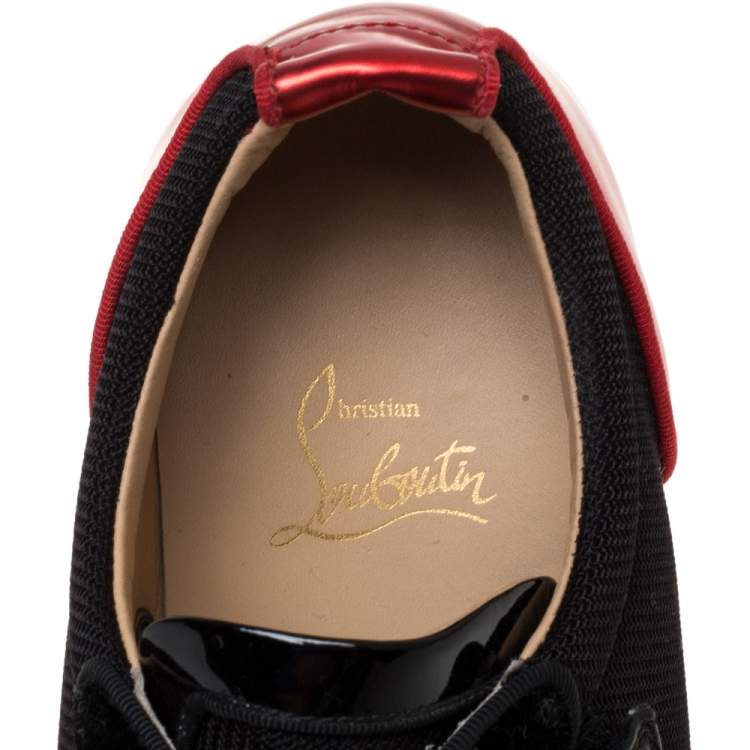 Pre Owned Christian Louboutin Black/Red Canvas and Patent Leather Kiddo Orlato Low Top Sneakers Size 40