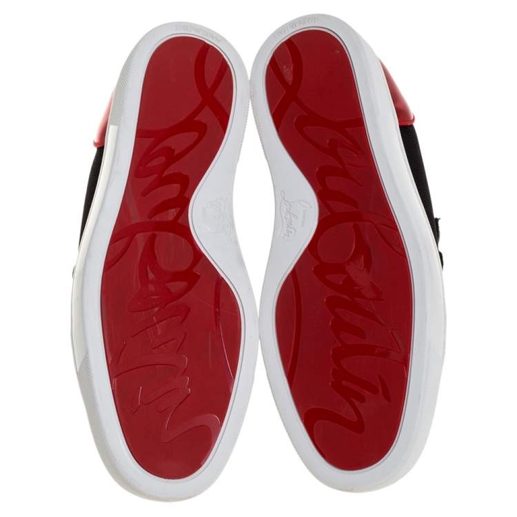 Pre Owned Christian Louboutin Black/Red Canvas and Patent Leather Kiddo Orlato Low Top Sneakers Size 40