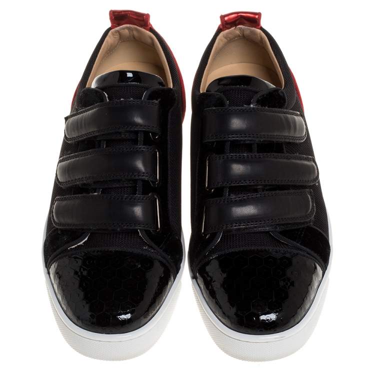 Pre Owned Christian Louboutin Black/Red Canvas and Patent Leather Kiddo Orlato Low Top Sneakers Size 40
