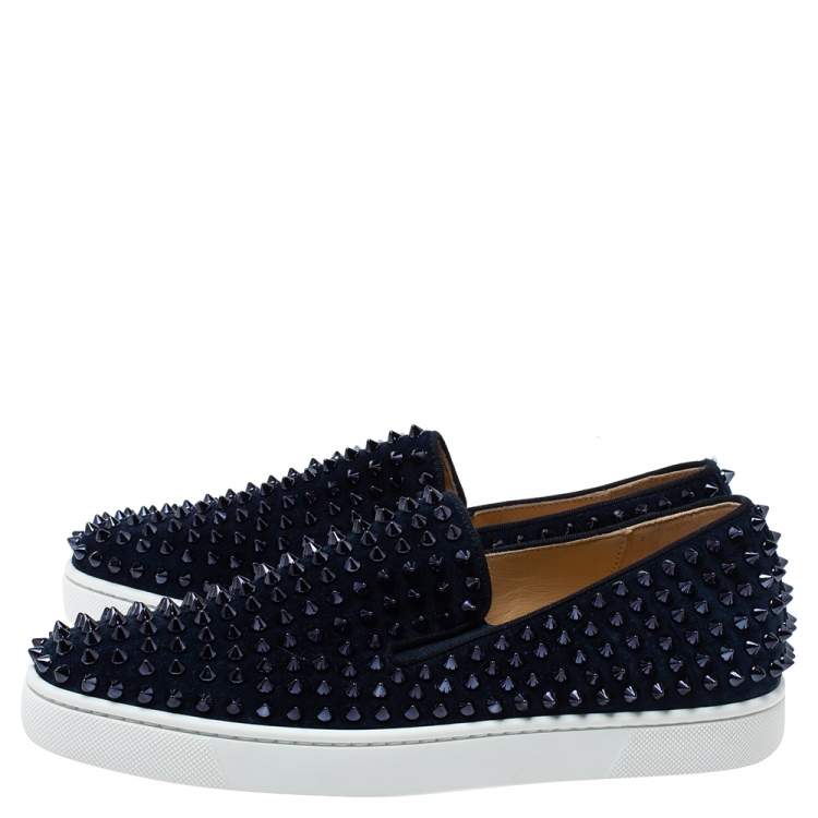 Louboutin Navy Suede Roller Boat Spiked Slip On Sneakers Size 40 Christian Louboutin TLC