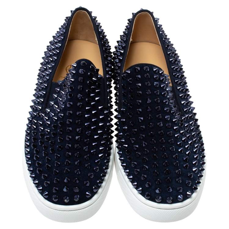 Louboutin Navy Suede Roller Boat Spiked Slip On Sneakers Size 40 Christian Louboutin TLC