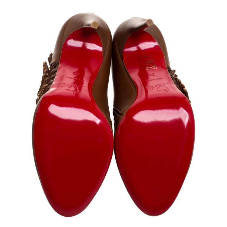 Pre Owned Christian Louboutin Brown Leather Safety 100 Buckle Detail Ankle Booties Size 39