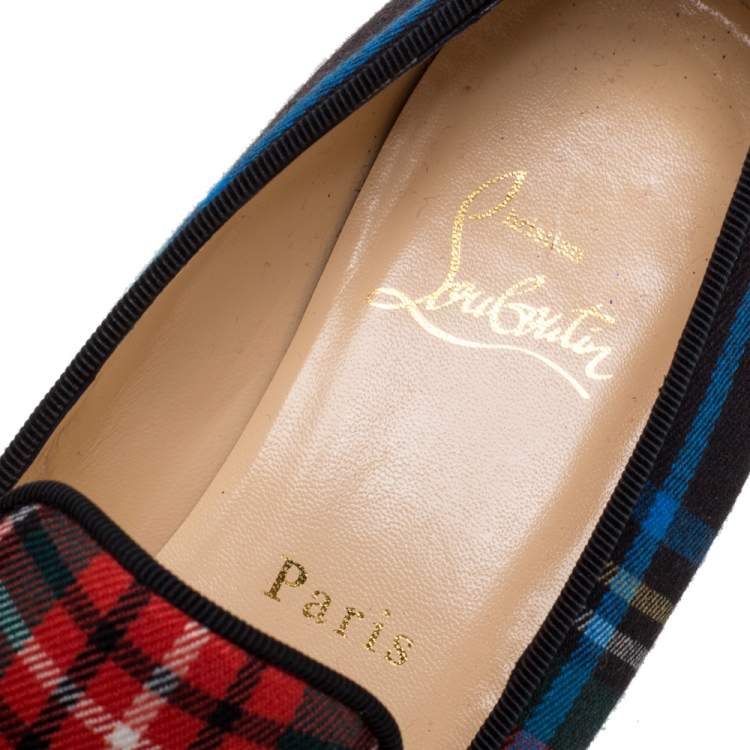 Pre Owned Christian Louboutin Multicolor Fabric Rollergirl Chain-Link Slip On Loafers Size 36.5
