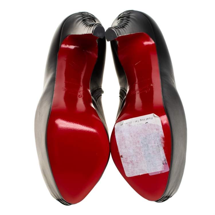 Pre Owned Christian Louboutin Black Leather Recouzetta Peep Toe Platform Booties Size 38
