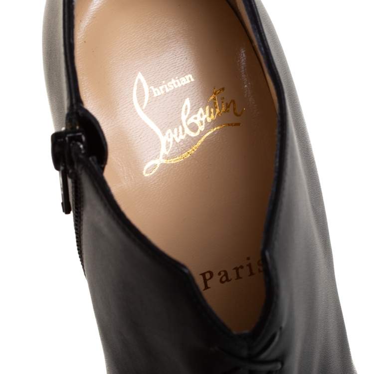 Pre Owned Christian Louboutin Black Leather Recouzetta Peep Toe Platform Booties Size 38