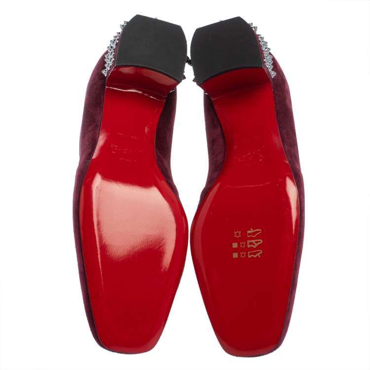 Pre Owned Christian Louboutin Burgundy Suede Study Block Heel Ankle Boots Size 37.5