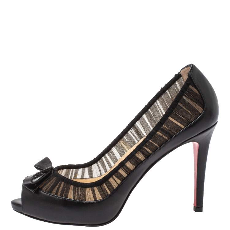 Christian Louboutin Black Fabric And Leather Angelique Pumps Size 37.5  Christian Louboutin