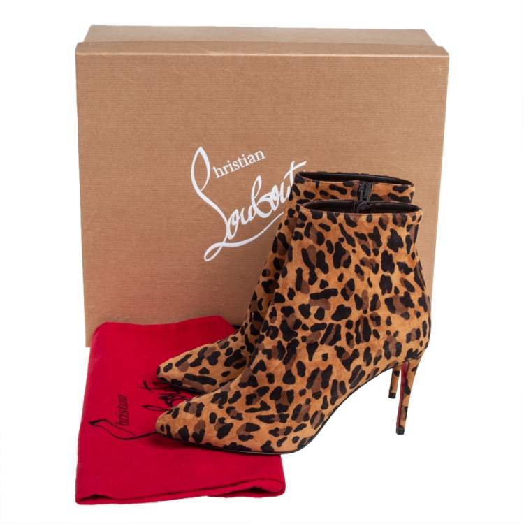 Pre Owned Christian Louboutin Brown Leopard Print Suede Eloise 85 Boots Size 36