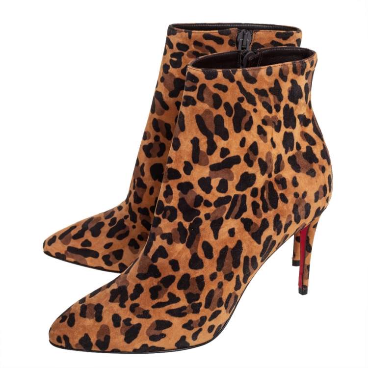Pre Owned Christian Louboutin Brown Leopard Print Suede Eloise 85 Boots Size 36