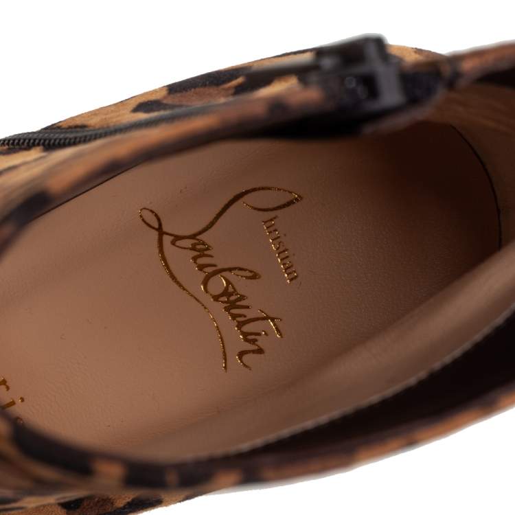 Pre Owned Christian Louboutin Brown Leopard Print Suede Eloise 85 Boots Size 36