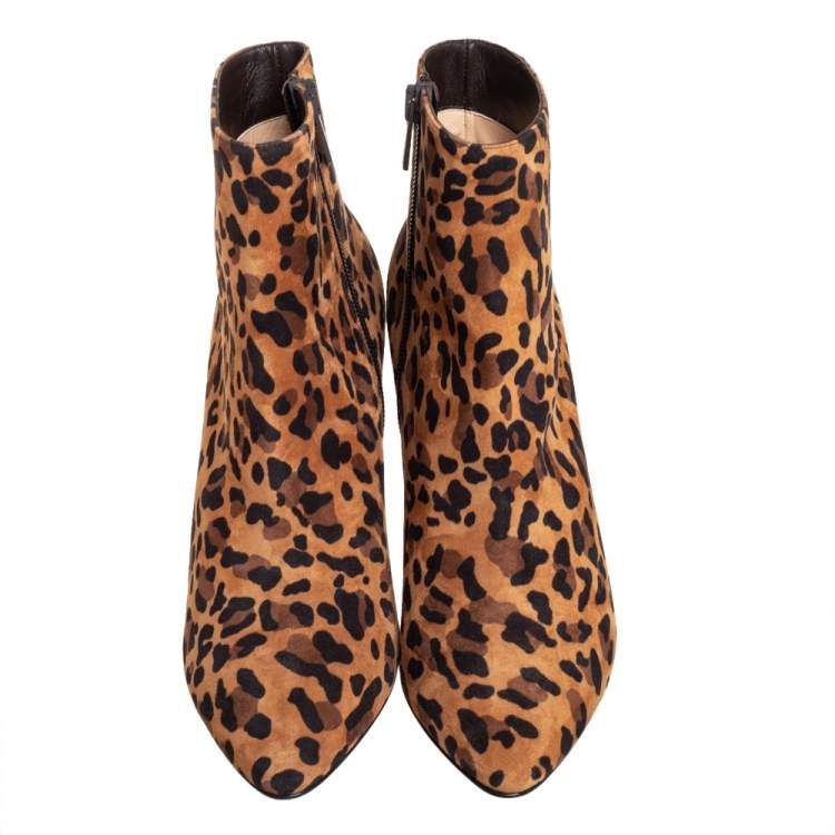 Pre Owned Christian Louboutin Brown Leopard Print Suede Eloise 85 Boots Size 36