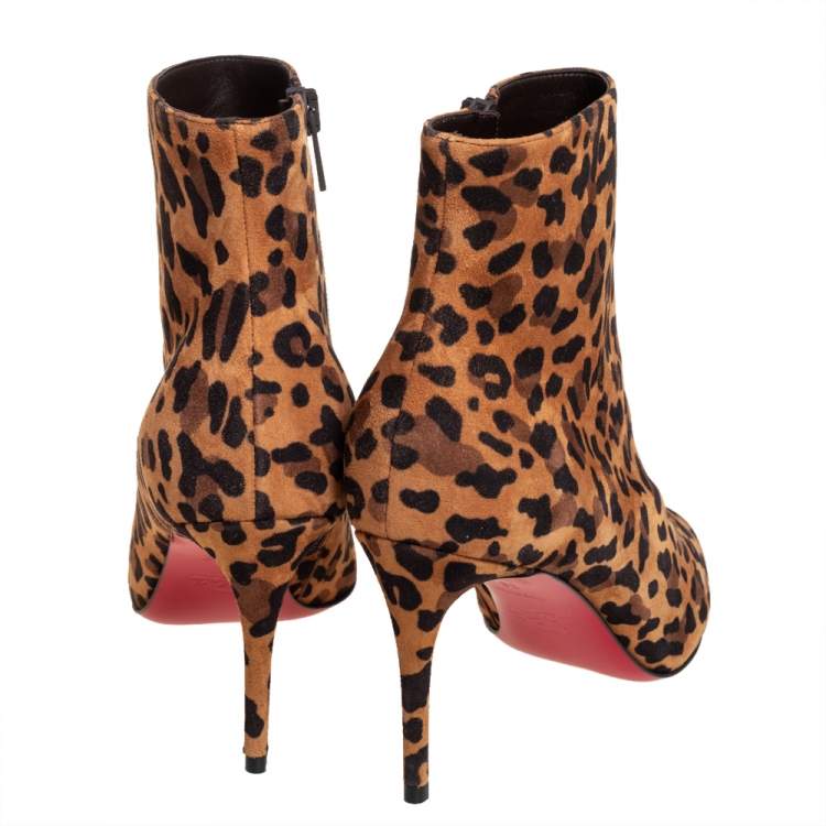 Pre Owned Christian Louboutin Brown Leopard Print Suede Eloise 85 Boots Size 36