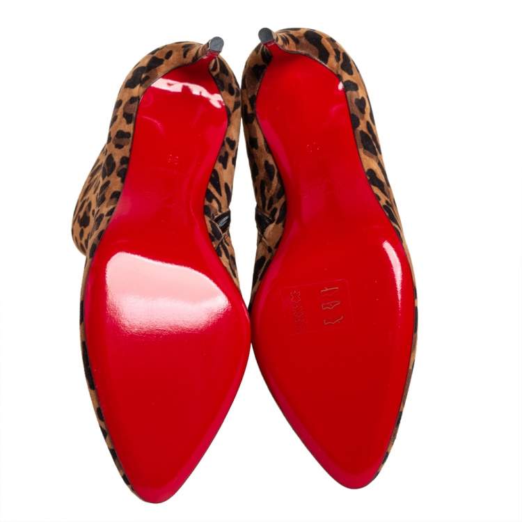 Pre Owned Christian Louboutin Brown Leopard Print Suede Eloise 85 Boots Size 36