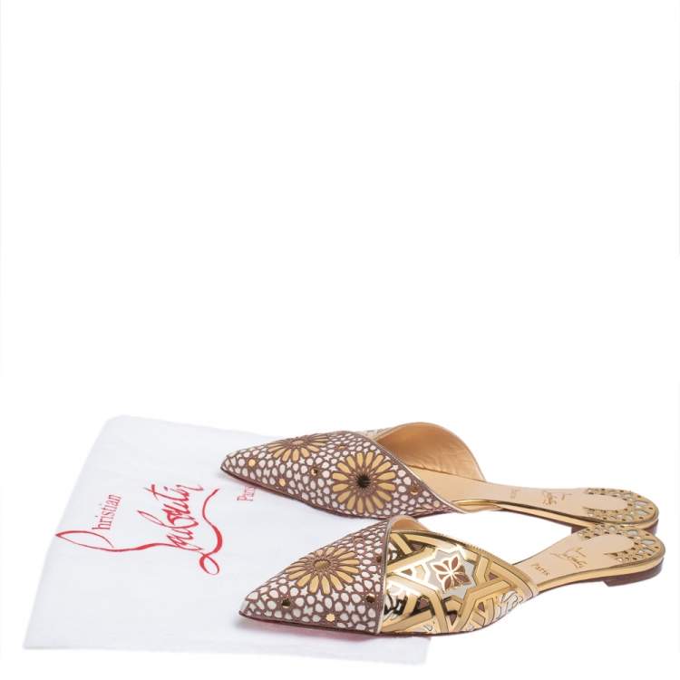 Pre Owned Christian Louboutin Multicolor Laser Cut Leather And Suede Royal Mansour Flat Slipper Size 42