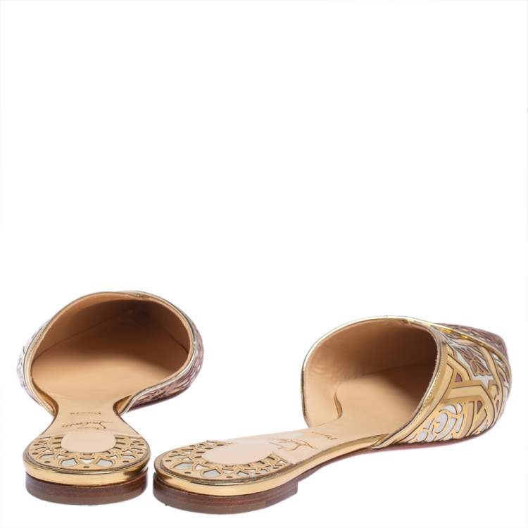 Pre Owned Christian Louboutin Multicolor Laser Cut Leather And Suede Royal Mansour Flat Slipper Size 42