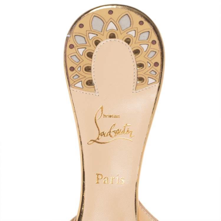 Pre Owned Christian Louboutin Multicolor Laser Cut Leather And Suede Royal Mansour Flat Slipper Size 42