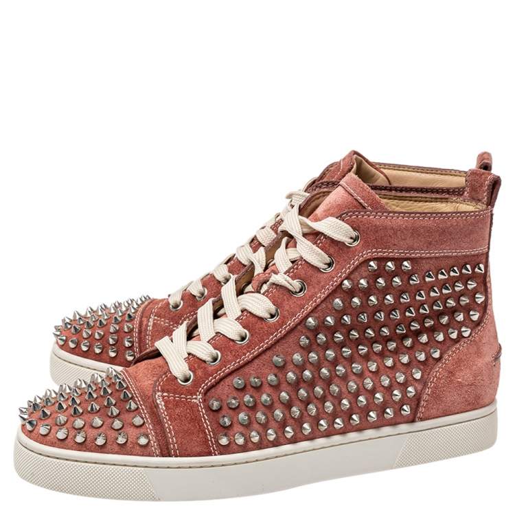 Pre Owned Christian Louboutin Brown Suede Louis Spikes High Top Sneakers Size 40