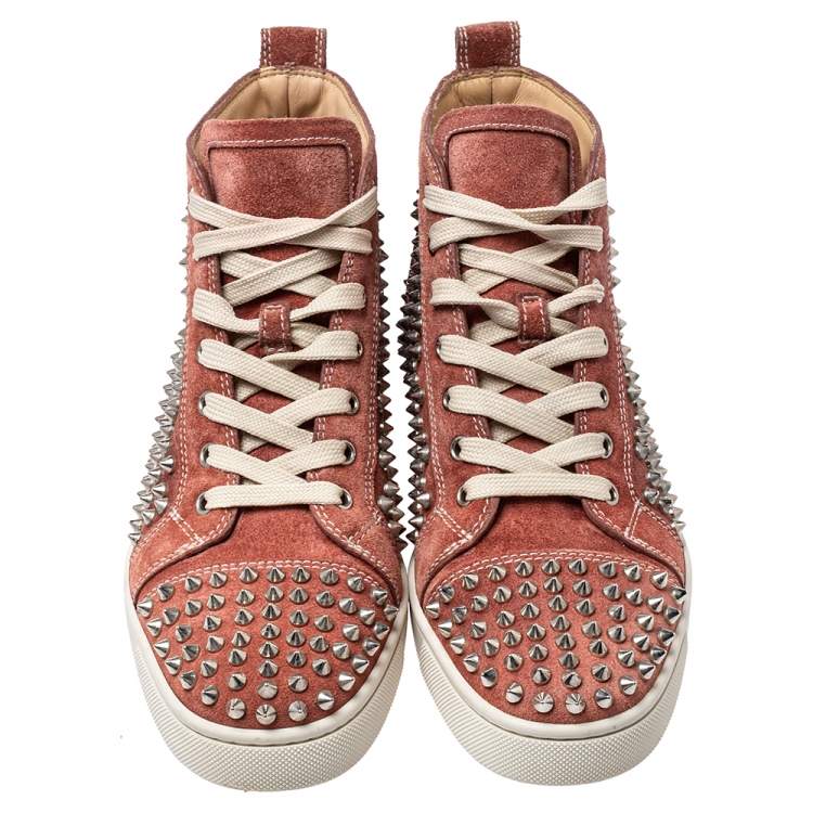 Pre Owned Christian Louboutin Brown Suede Louis Spikes High Top Sneakers Size 40