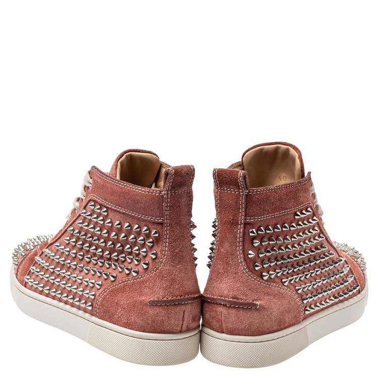 Pre Owned Christian Louboutin Brown Suede Louis Spikes High Top Sneakers Size 40