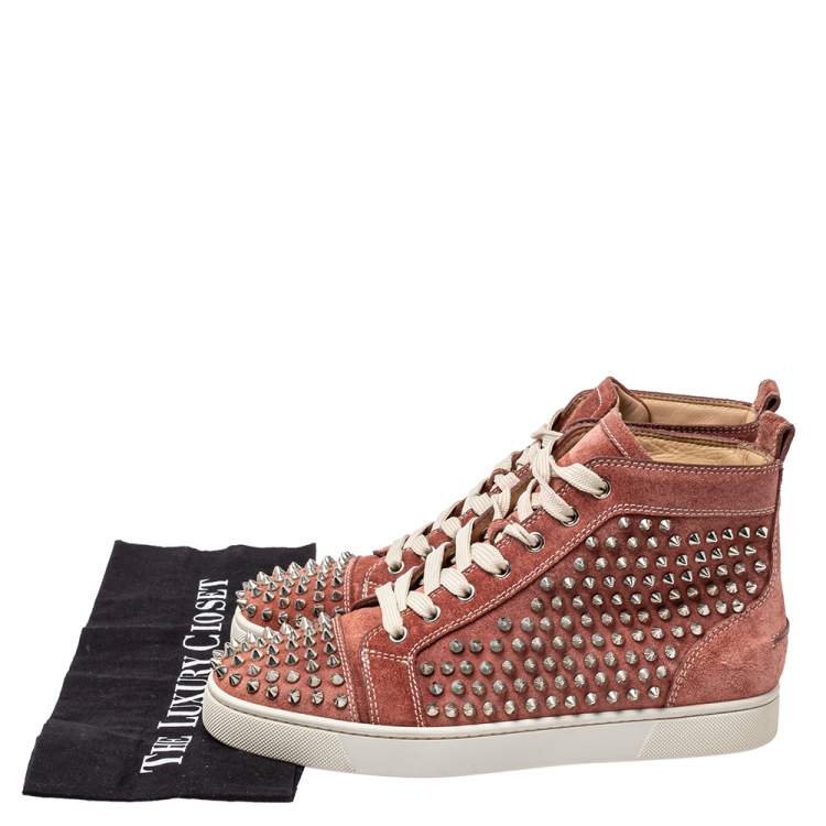 Pre Owned Christian Louboutin Brown Suede Louis Spikes High Top Sneakers Size 40
