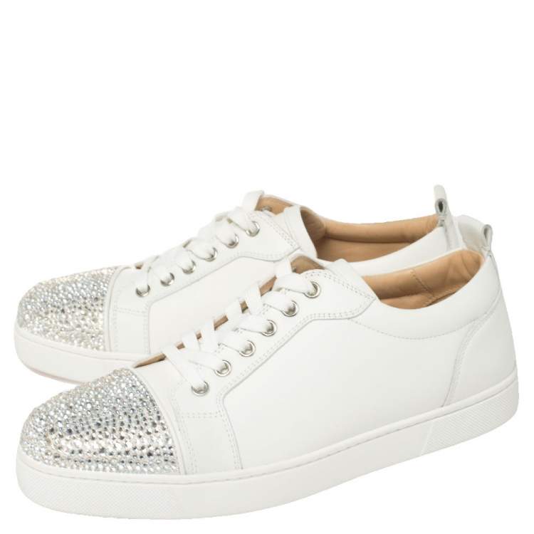 Pre Owned Christian Louboutin White Leather Gondola Strass Low Top Sneakers Size 41