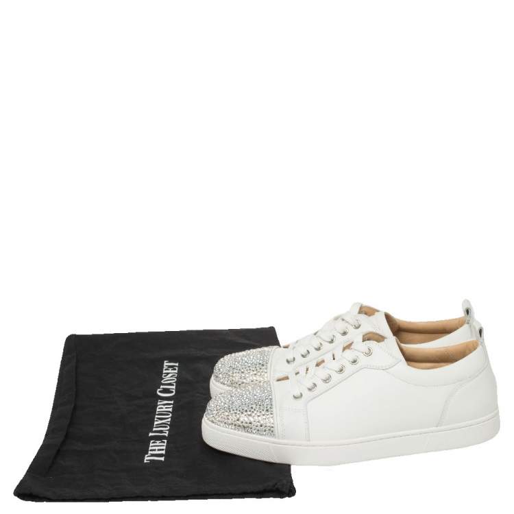 Pre Owned Christian Louboutin White Leather Gondola Strass Low Top Sneakers Size 41