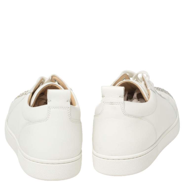 Pre Owned Christian Louboutin White Leather Gondola Strass Low Top Sneakers Size 41